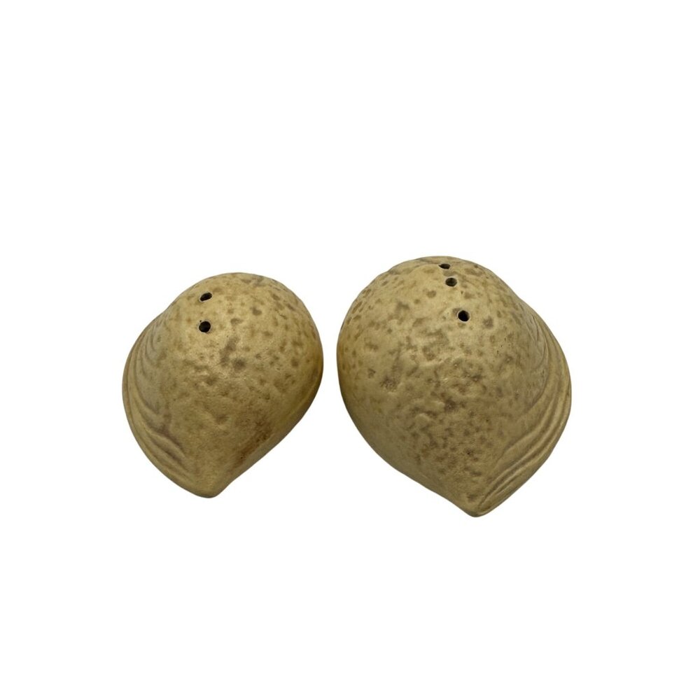 Vintage Ceramic Walnut Shell Salt and  Pepper Shaker Set